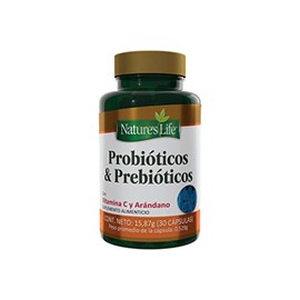 Nature's Life Prebióticos y Probióticos - Suplemento Alimenticio con Vitamina C y Arándano para el Cuidado Digestivo y la Flora Intestinal - 30 Cápsul
