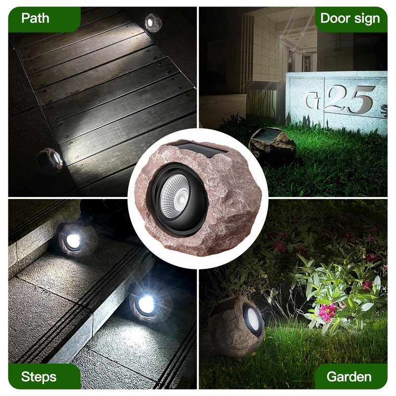 Timeflies Solar Rock Lights Outdoor, 4 Pack Super Bright Solar