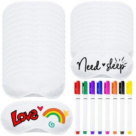 24 Pieces White Eye Mask Sleep Sublimation Coverings with 8 Pieces Fabric Marker Pens, Shade Blindfold Eye Masks for Sleeping Travel Team Game Sleepover Party Supply(White)