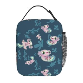 Aoojanu Cute Axolotl Print Reusable Lunch Box Food Bag Insulated Lunch Bag for Teenage Boys Girls School Beach