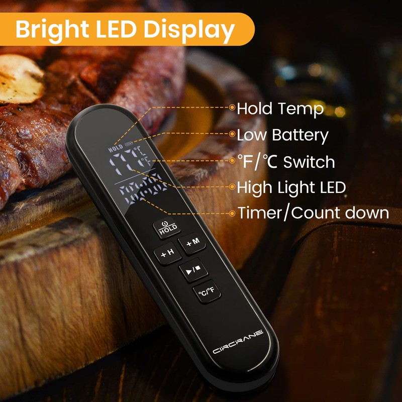 Circrane Digital Instant Read Thermometer, LED Hight Bright Screen with
