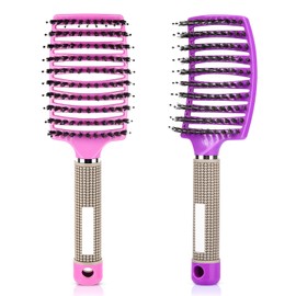 Hair Detangling Brush for Curly & Dry & Wet, Getting Knots Out without Pain, Reduce Hair Loss, Detangler Brush, 2 Pack (Pink and Purple) (Pink + Purple)