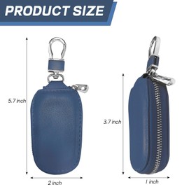 Wogomz Car Key Case, Genuine Leather Auto Key Fob Protector, Universal Key Fob Cover Case with Metal Hook, Car Smart Keychain Holder for Remote Key Fob, Vehicle Keyring Zipper Bag (Blue)