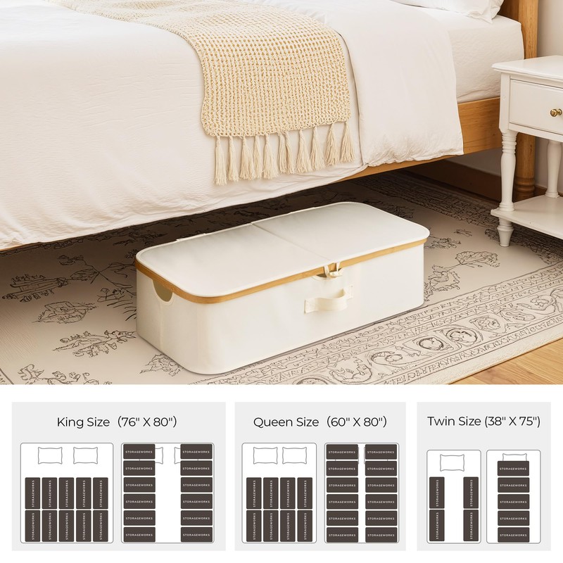 StorageWorks Underbed Storage Box with Bamboo Frame, 42L Flip-Top Under