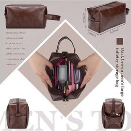 ZAUIBDUU Small Waterproof Leather Hand Carry Mens Travel Toiletry Bag (Light Brown)