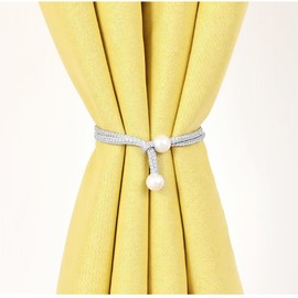 Curtain Holders, White Faux Pearl Curtain Tiebacks, 4 Pieces Tiebacks for Curtains, for Macrame Decoration & Curtain Boho. (Grey)