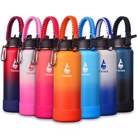 Farsea Insulated Water Bottle With Paracord Handle, Protective Silicone Boot and 2 Lids (Straw Lid & Spout Lid), Stainless Steel Water Bottle Wide Mouth, Double Wall Sweat-Proof BPA-Free, 40 oz