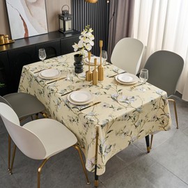 Vinyl Tablecloth with Flannel Backing Rectangle Waterproof Oil-Proof Plastic Table Cloth Stain-Resistant Wipeable Table Cover for Indoor and Outdoor (Beige Flower, 60 x 84 Inch)