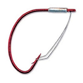 Mustad UltraPoint W37754R Wide Gap Weedless Soft Plastics Fishing Hook(Pack of 4), Red, Size 3/0