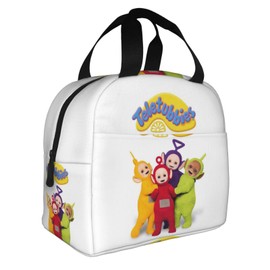 Teletubbies Insulated Lunch Bag, Black Lunch Box, Thermal, Insulated Bag, Zipper Included, Compact, Bento Bag, Soft Cooler Bag, Tote, Eco Bag