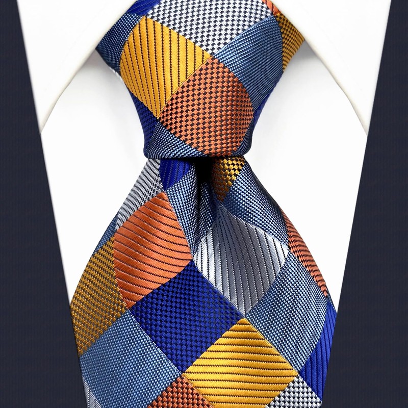 SHLAX&WING Men's Floral Pattern Checkered Necktie, Wedding, Silk Check, 3.5"
