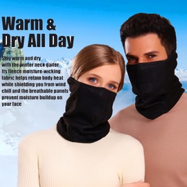 FSMILING Fleece Neck Gaiter for Men Women Winter Face Mask Ski Neck Warmer Cold Weather Gear Black 2Pack