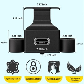 K LAKEY Seat Back Organizer, Full Leather Cover Tissue Case Storage Box with 2 Cup Holders and Hook, Multi-functional Durable Back Seat Storage Tool for Fanily Travel and Kids Care Beige