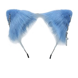VIGVAN Cat Cosplay Ears Accessories Punk Gothic Cross Cat Ears Headbands Clips (Blue)