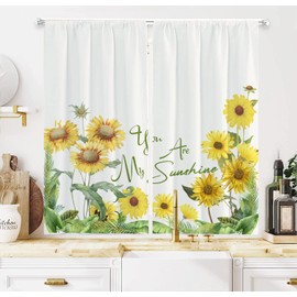 Wildflower Kitchen Window Curtains, Farmhouse Floral Sage Cafe Curtains Living Room Bedroom Rod Pocket Window Drape Treatment Fabric 60 x 90 cm (2 Panels 60 x 90 cm) (60 x 90 cm, Sunflower)