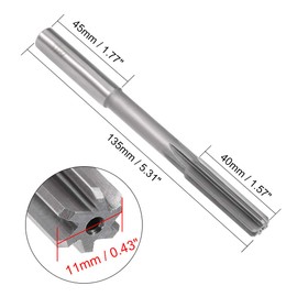 sourcing map Chucking Reamer 11mm, H7 HSS Lathe Machine Reamer 6 Straight Flutes, Round Shank Milling Cutting Tool, Metric Reaming Drill Bit for Stainless Steel Metal Hole