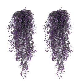 Artificial Hanging Vine Plants, Pack of 2 Pieces Artificial Ivy Fake Flowers Greenery Plants for Home Garden Wall Decoration, Purple
