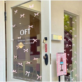 JarThenaAMCS 50Pcs Pink Ribbon Bow Wall Stickers Light Pink Bow Knot Window Decals Small Room Mural Stickers for Coquette Party Home Nursery, 2.4 x 2.8 Inch