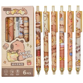 Maydahui 12 PCS Capybara Rollerball Gel Pens Cartoon Animal Pen Retractable Priting Pens Novelty Pen Black Ink for School Party Office