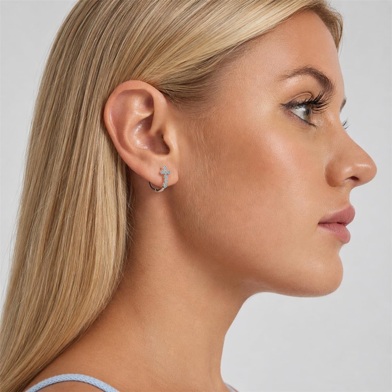 BABAMIA Turquoise Cross Hoop Earrings for Women Western Jewelry