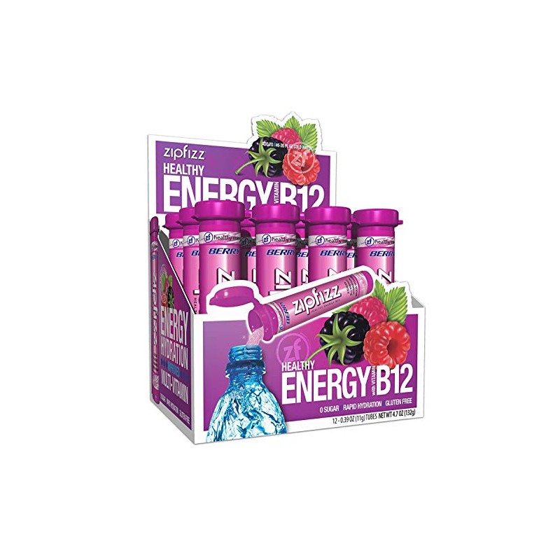 Zipfizz Daily Energy Drink Powder, Berry, 12 Pack | 3-in-1
