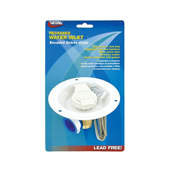 Valterra A01-0176LFVP Recessed Water Inlet - FPT, White (Carded)