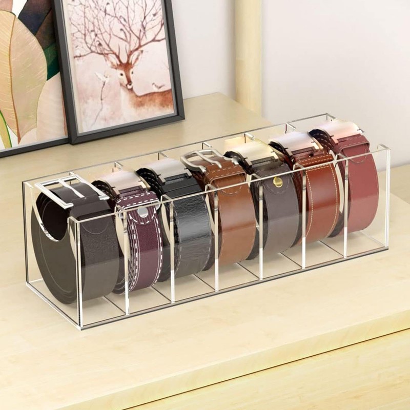 Belt Organizer,Acrylic Belt Storage Holder with Compartments | Clear Belt