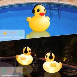 Floating Solar Pool Lights, 16 inch Waterproof Pool Lights that Float, Light up LED Pool Accessories, Glow Duck Pool Light, Inflatable Solar Floating Light for Pools,Pond,Hot tub,Party-2pcs