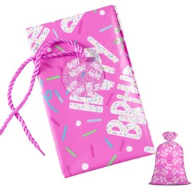 Loveinside Jumbo Large Plastic Gift Bag, Pink Happy Birthday Design with Colorful Confetti Sprinkles Design Plastic Bag with Tag and Tie for Birthday Party Gifts and Celebration - 56" x 36", 1 Pcs