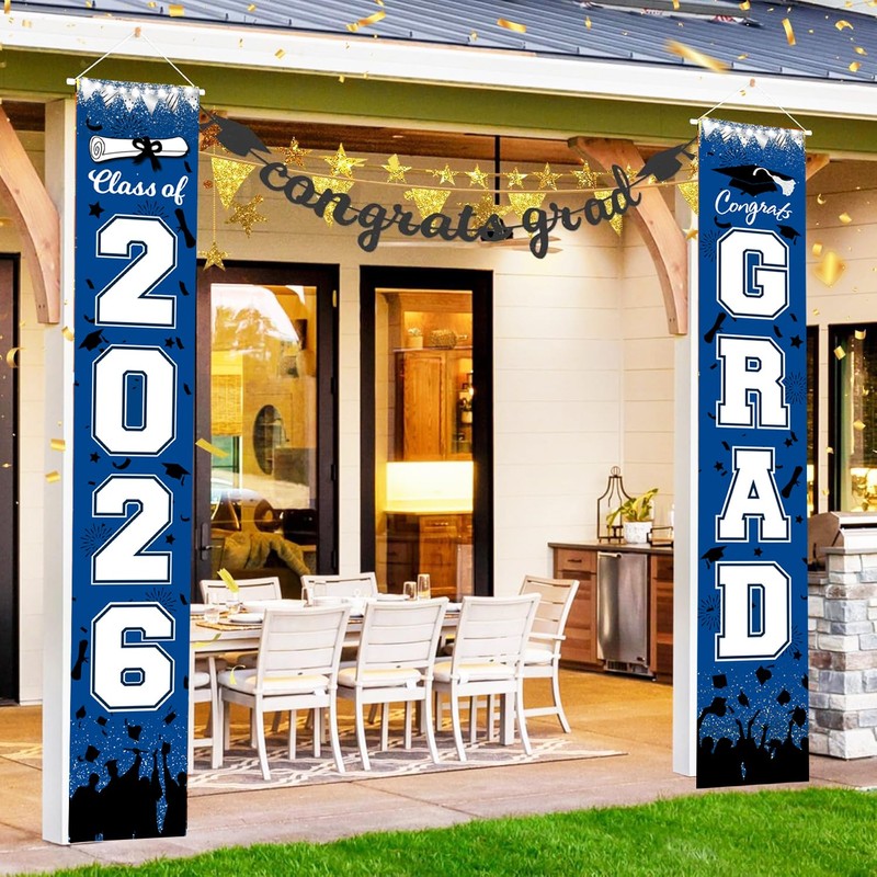 Graduation Decorations Blue White 2026/Blue Graduation Party Decorations/Congrats Grad Porch