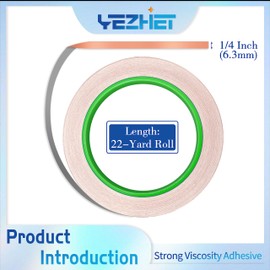 YEZHET 1/4 Inch Copper Foil Tape for Stained Glass 2 Roll, with Double-Sided Conductive for Electrical Repairs