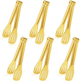 JCREN Serving Tongs 6 Pack Tongs for Serving Food, Stainless Steel Buffet Tongs Kitchen Tongs, Small Tongs Gold Tongs Serving Set for Party, 7 Inch