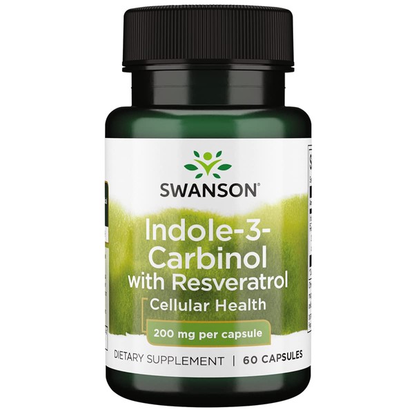 Swanson Indole-3-Carbinol with Resveratrol - I3C Supplement Promoting Cellular Protection - Natural Supplement to Help Maintain Healthy Hormone Balance - (60 Capsules, 200mg Each)