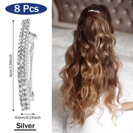 8 Pieces Rhinestone Hair Barrettes Two Row Rhinestone Bling Silver Grip Clips Metal Spring Rhinestone Pin Hair Jewelry Accessories Crystal Clips for Women