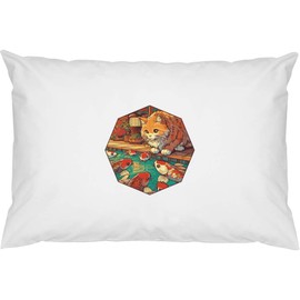 2 x 'Anime Cat With Fish Pond' Cotton Pillow Cases (PW00038792)