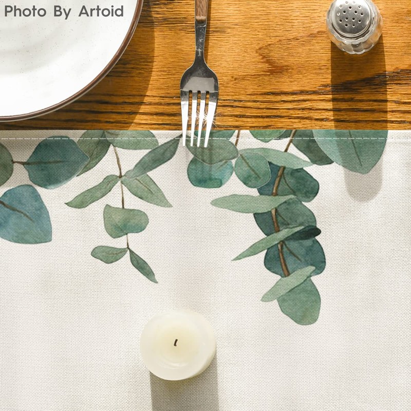 Artoid Mode Eucalyptus Summer Table Runner, Spring Kitchen Dining Table