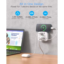 2 Pack Multi Plug Wall Outlet Splitter with USB, Non Surge Protector for Cruise Ship, Cruise Outlet with 3 Wall Outlets 4 USB Wall Charger(2 USB C), Small Travel Plug Adapter for Cruise,Travel,White