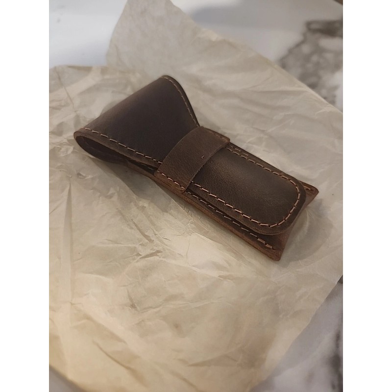 Parker Safety Razor Brown Jeereal Genuine Leather Double Edge Safety