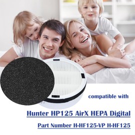 HP125 Filter Replacement for Hunter HP125 AirX Digital Air Purifiers Part Number H-HF125-VP H-HF125, Included 3 Pack HEPA Filter and 6 Pack Activated Carbon Filter