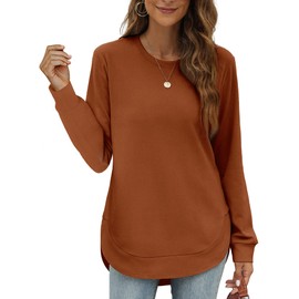 OFEEFAN Womens Long Sleeve Tops High Low Hem Long Sleeve Shirts for Women Caramel M