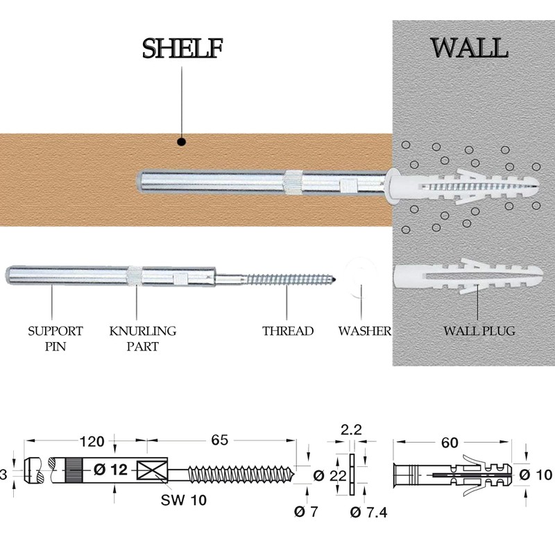 ED Heavy-Duty Conceal Floating Shelf Support Brackets Invisible 12mm Pin