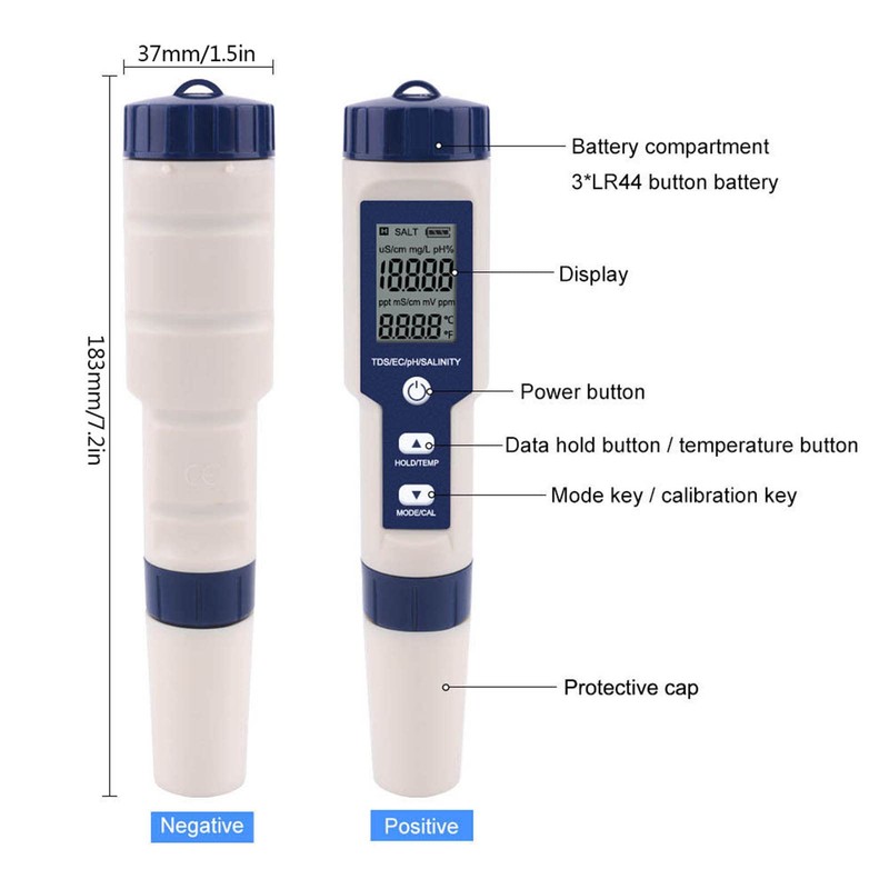 5 in 1 Portable Digital PH Salinity Temp TDS EC