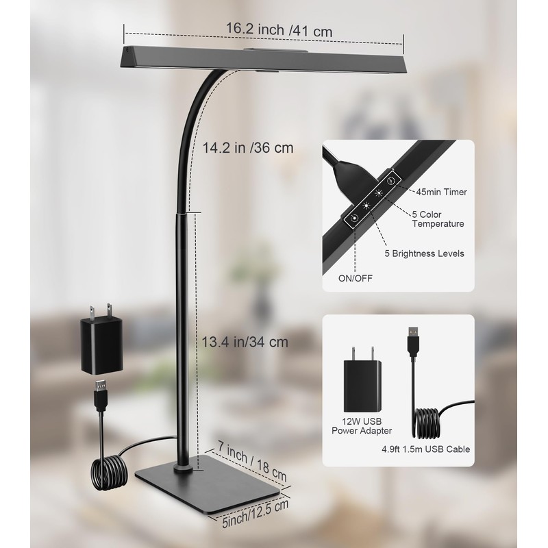 LED Desk Lamp for Home Office with Base, Eye-Caring Architect