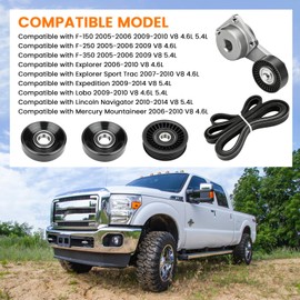 Engine Serpentine Belt Drive Tensioner Pulley Component Kit Compatible with 2005-2014 Ford F-150 F-250 F-350 Explorer Explorer Sport Trac Expedition Lincoln Navigator Replaces 90K-38274A