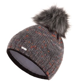 Faera Women's Winter Hat Warm Lined with Faux Fur Bobble Hat Fleece Lining Winter Knitted Hat Beanie 63, gray