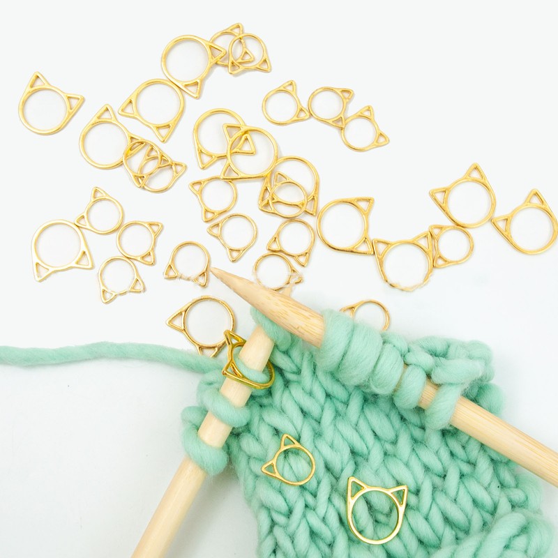 30pcs Stitch Marker Rings Cute Cat Head Shape Crochet Stitch