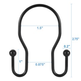 12 Pack Double Shower Curtain Hooks Rings, TENOVEL Double Sided Shower Curtain Hooks Rust Proof for Shower Curtain, Stainless Steel Bathroom Shower Hangers Rings for Shower Rods-Black