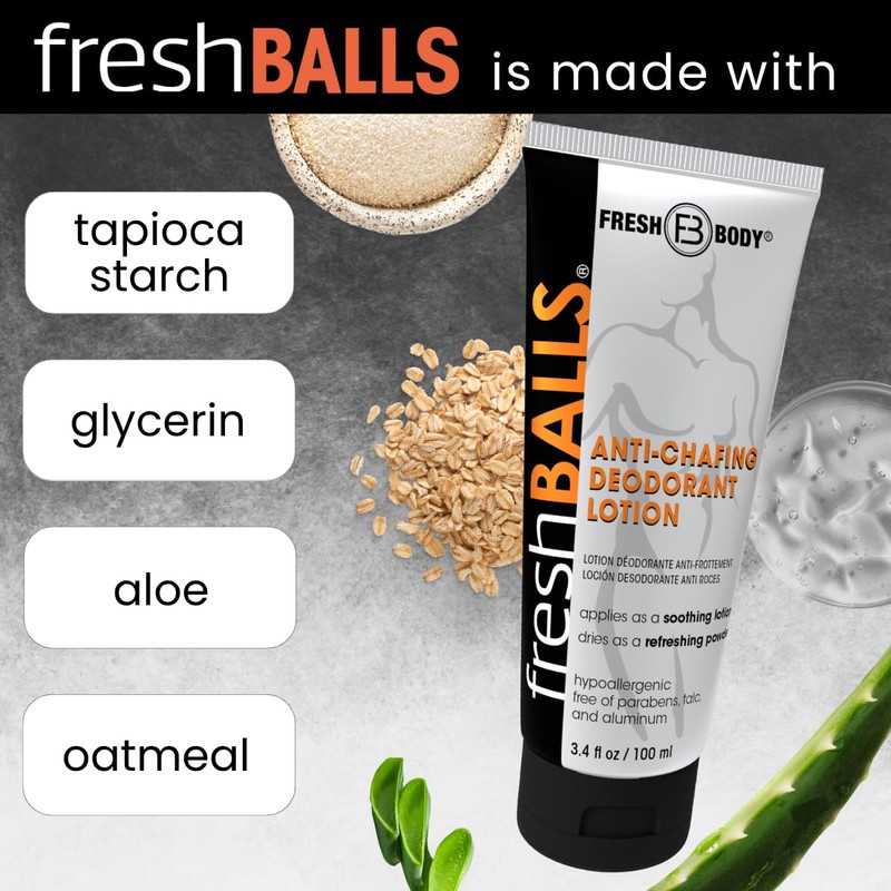 FRESH BALLS Lotion Anti-Chafing Cream Ball Deodorant for Men -