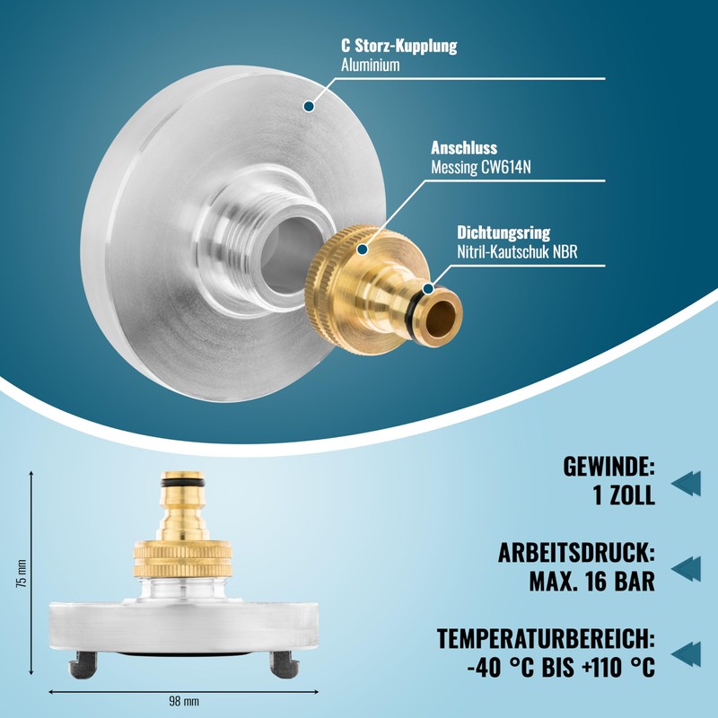 Poppstar C-Storz Coupling C-52 Fixed Coupling 1 Inch Male Thread,