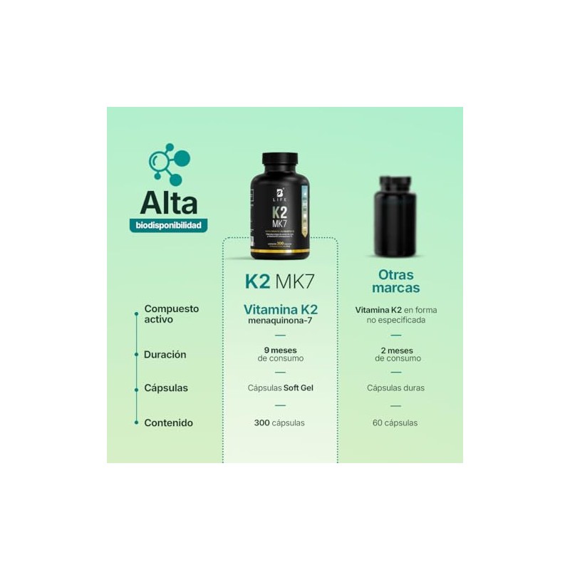 B Life Vitamina K2 MK7 con 300 cápsulas